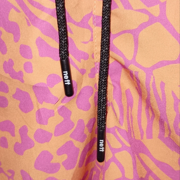 Mens Neff Orange Pink Blue Animal Print Drawstring Swim Trunks Size Medium - Picture 2 of 11